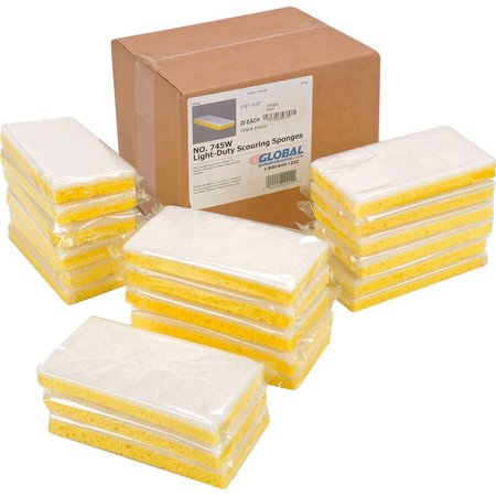 GLOBAL INDUSTRIAL Light Duty Scrub Sponge, Yellow/White, 3.25 x 6.25, 20PK 670328